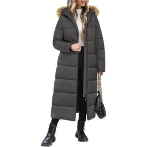 Women's Long Winter Puffer Coat Winter Faux Fur Quilted Jacket